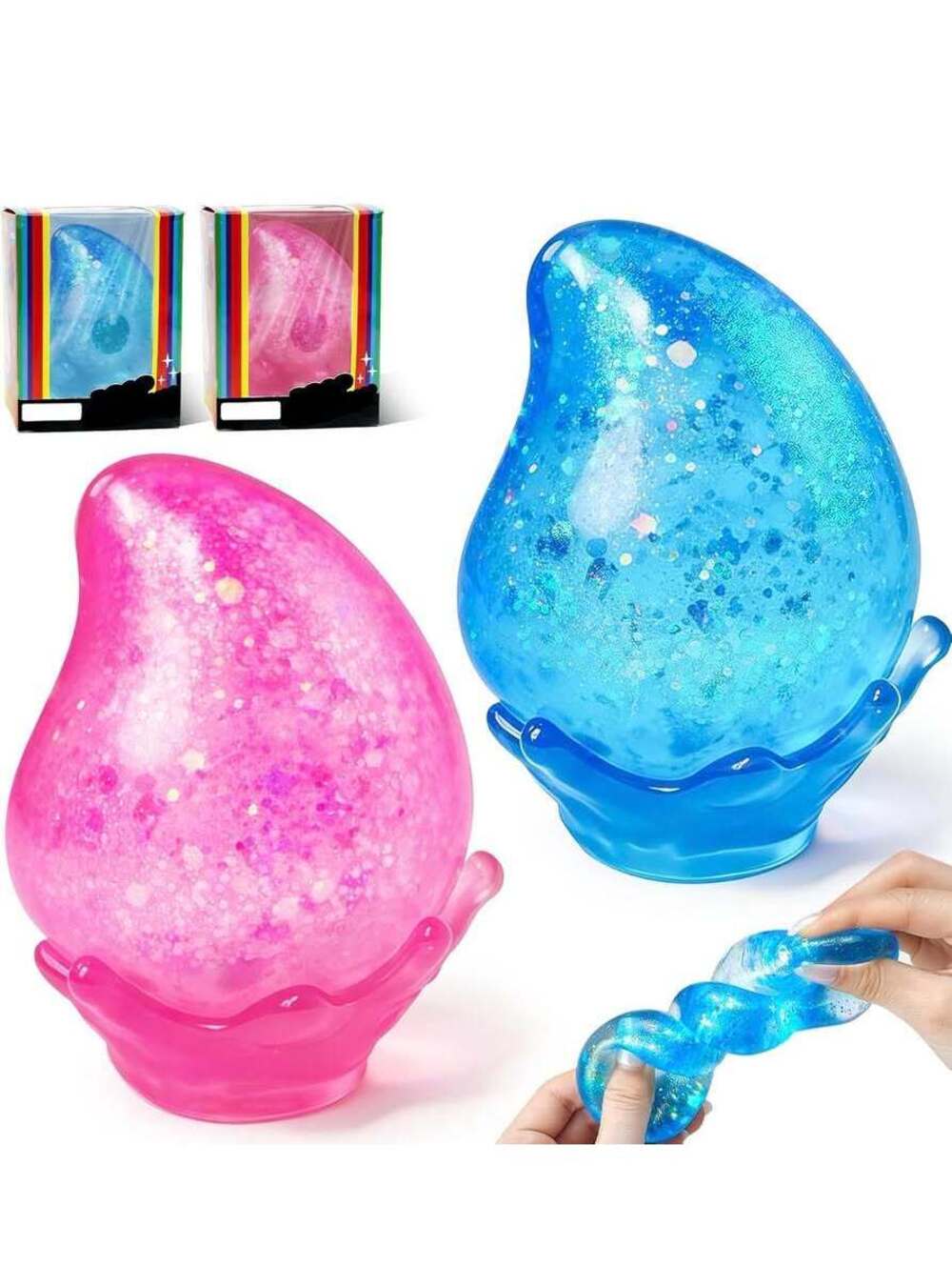 2 Pack - Drop Glitter Slow-Rise Sugar Squishy Toy - 1 Pink & 1 Blue